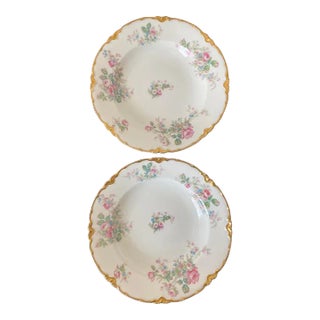 Early 20th Century French Pink Roses Floral Porcelain Appetizer Plates by Haviland- Set of 2 For Sale