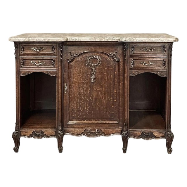 Antique French Louis XV Display Buffet With Travertine Top For Sale