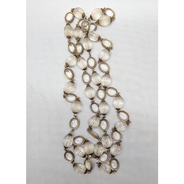 Gold Vintage 1970s Signed DeLillo Goldtone Clear Beaded Sautoir Necklace For Sale - Image 8 of 8