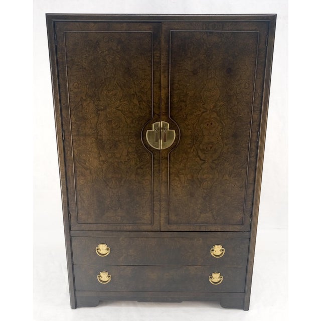 Large Burl Wood Brass 2 Doors Drawer Mastercraft Gentleman's Chest Dresser MINT For Sale - Image 6 of 13