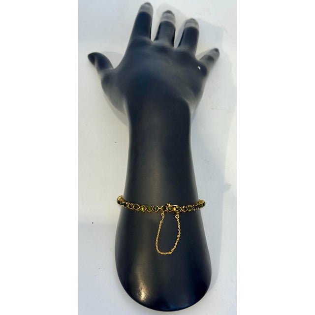 4 Ct Round Shape Green Tourmaline Cocktail Tennis Bracelet 14 Kt Yellow Gold 7" For Sale - Image 4 of 18