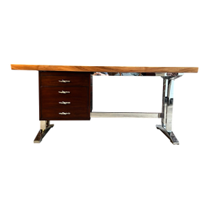 Sligh La Costa Live Edge Writing Desk Polished Stainless Base Mahogany Drawers