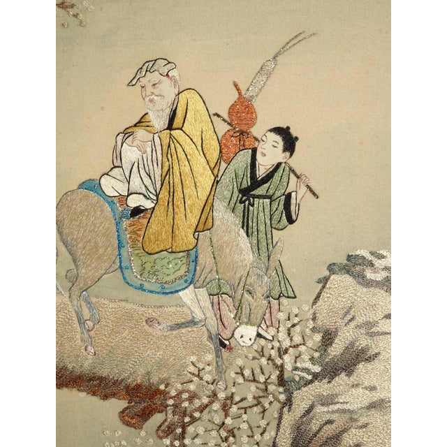 Antique Asian Eight Panel Embroidered Silk Screen Room Divider ~Caligraphy Back For Sale - Image 9 of 14