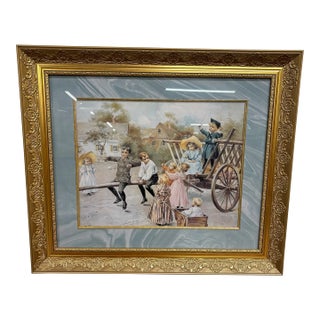 Antique Late 19th Century Chromolithograph Print “A Day in the Country For Sale