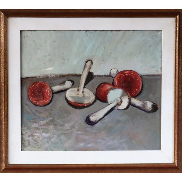 Piero Leo, Red Mushrooms, 1970s, Oil Painting, Framed For Sale - Image 12 of 13