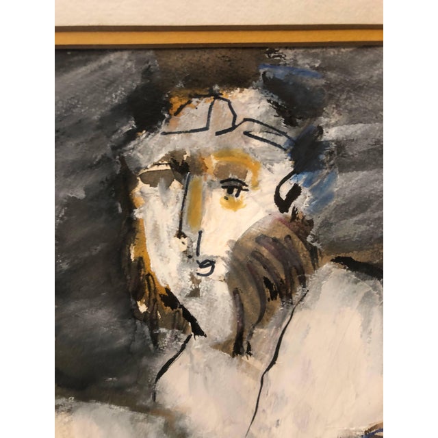 Expressionism Andre Elbaz, Three Rabbis at the Torah, Expressionist Judaica Painting For Sale - Image 3 of 5