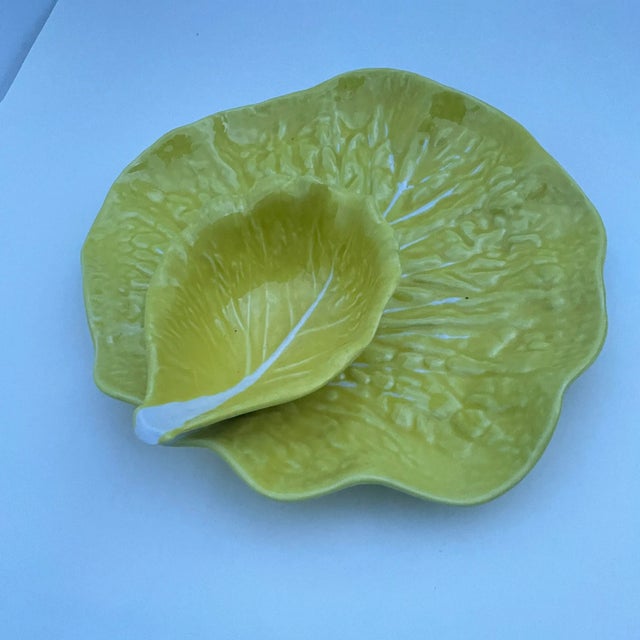 Vintage Yellow Cabbage Majolica Chip and Dip Platter- 2 Pieces For Sale In Columbia, SC - Image 6 of 6