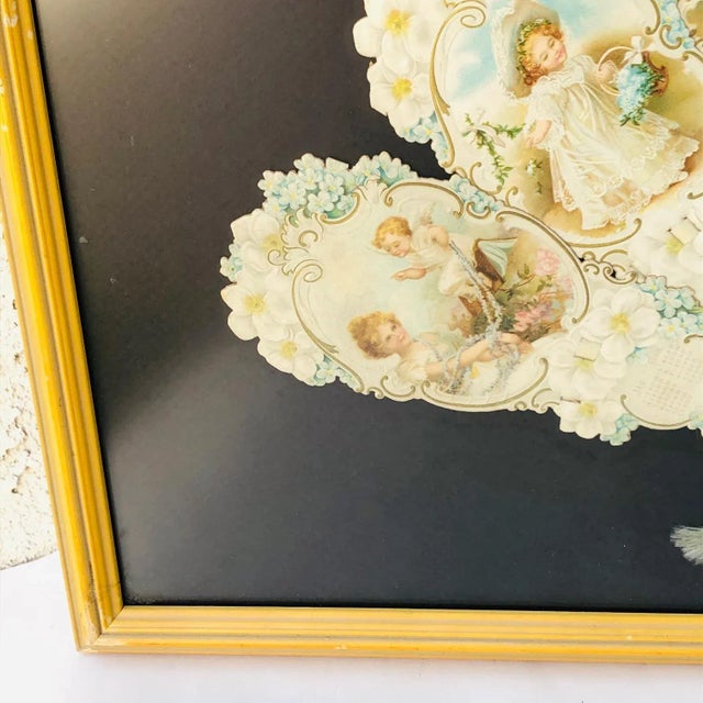 1900 - 1909 Antique Framed Calendar Fan, Victorian Wedding Floral Illustrations For Sale - Image 5 of 10