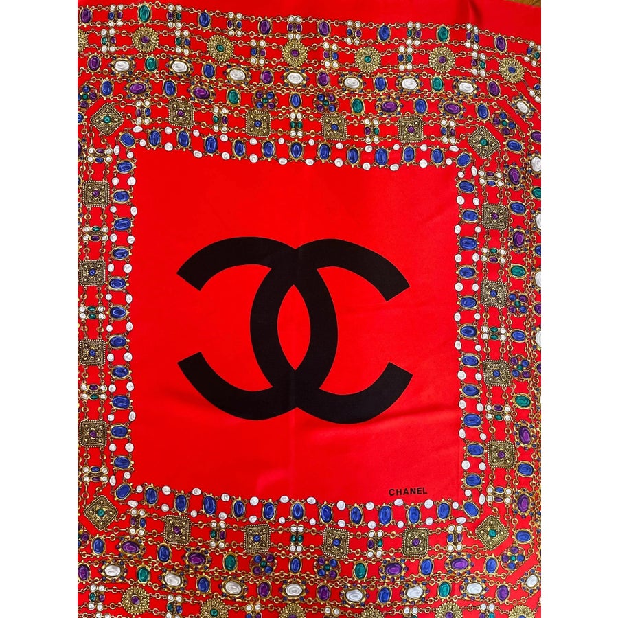 Chanel Silk Scarf Red Gripoix | Chairish