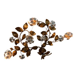 Hollywood Regency Wrought-Iron Hydrangea Wall Lamp, Four Light For Sale