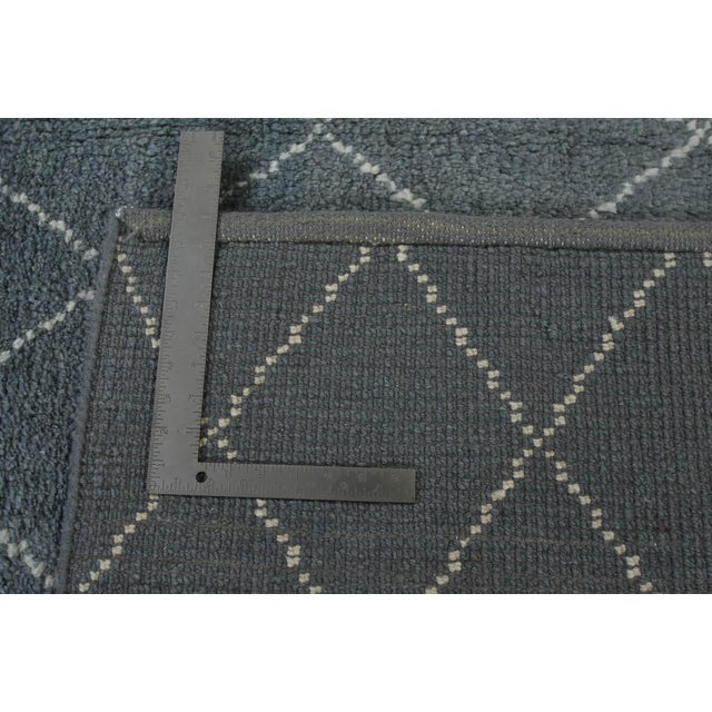 Moroccan Rug 8’4” X 9’10” Blue Wool Contemporary Hand-Knotted Carpet For Sale - Image 12 of 12