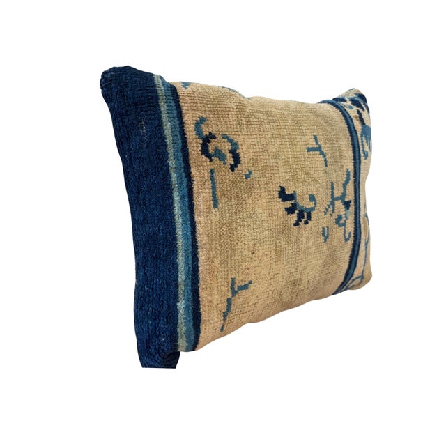This Custom made decorative throw lumbar pillow is handcrafted from an antique Chinese rug fragment, featuring vintage...