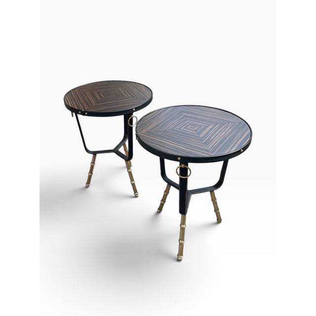 1950s Stitched Leather Side Tables by Jacques Adnet, 1950, Set of 2 For Sale - Image 5 of 9