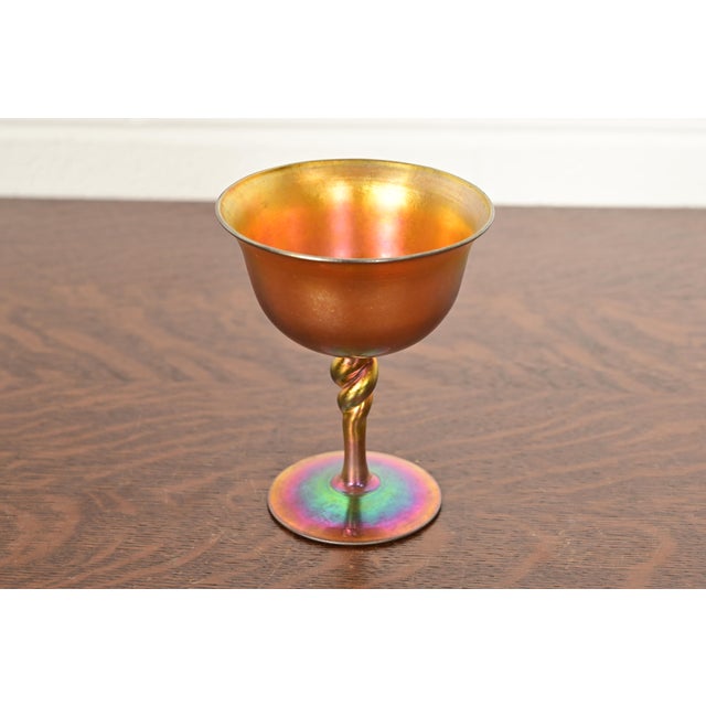A gorgeous Arts & Crafts or Art Nouveau period Aurene iridescent art glass goblet By Steuben Glass USA, Early 20th Century...