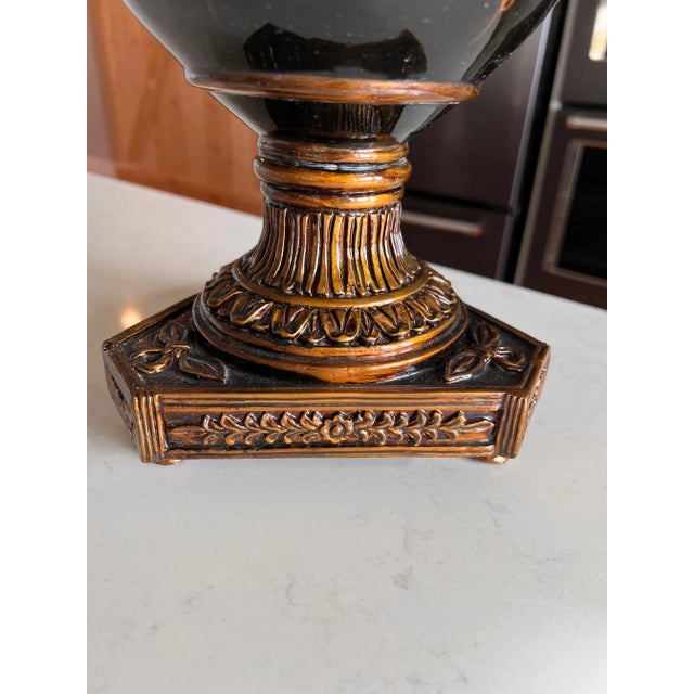 Traditional 1990s Elegant Timeless Black and Gold Ornate Traditional Grecian Urn, 17" Tall For Sale - Image 3 of 10