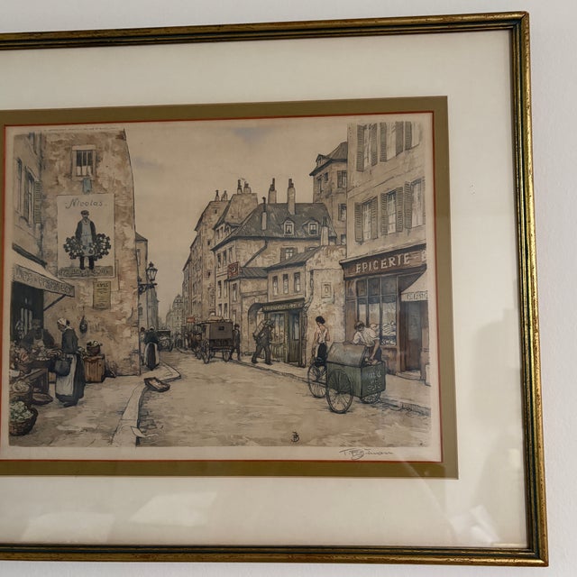 1920s 1928 "Epicerie" Impressionist Earth Tone Color Aquatint Etching by t.f. Simon For Sale - Image 5 of 5