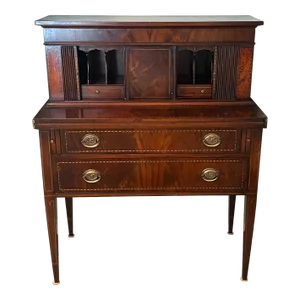 Mid 20th Century Vintage Two Piece Mahogany Tambour Desk by Kaplan for the Beacon Hill Collection