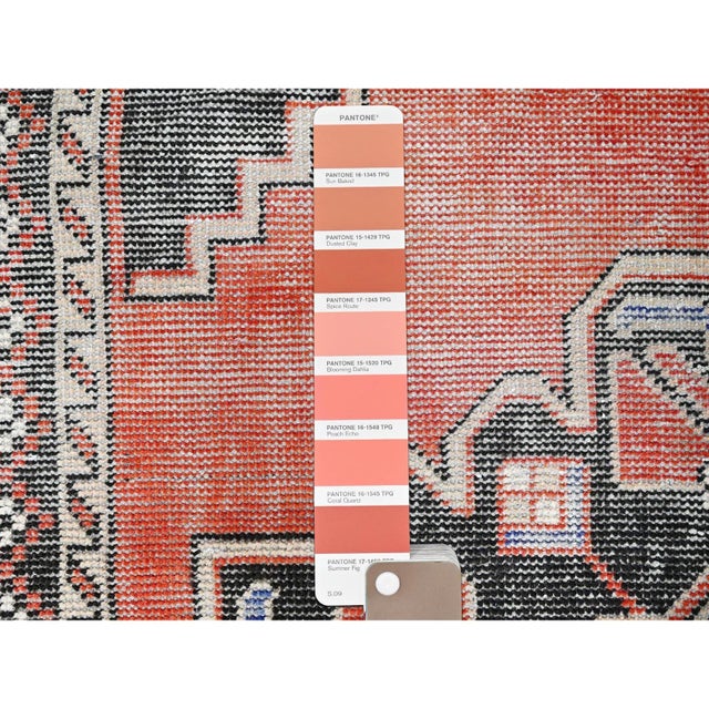 1960 3'10"x6' Coral Red Vintage Persian Heriz Hand Knotted Worn Down Pure Wool Rug For Sale - Image 4 of 7