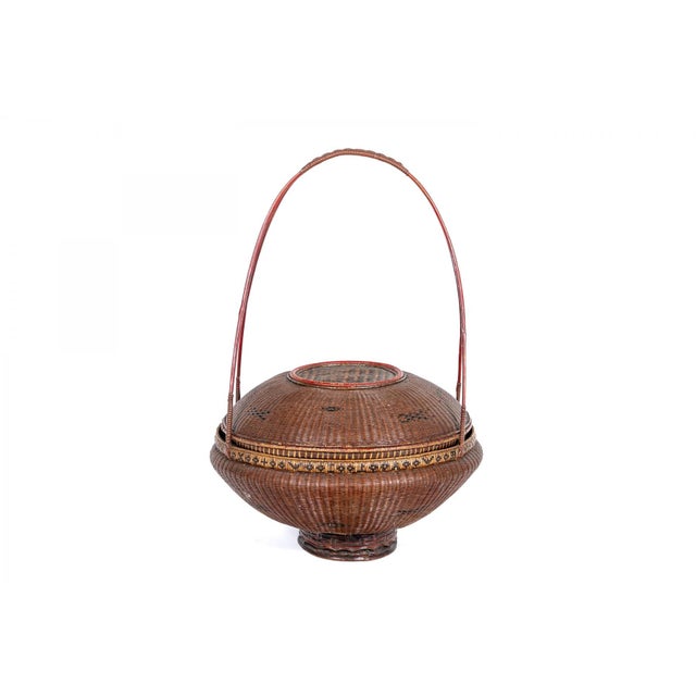 Antique Chinese Lidded Woven Rattan Basket For Sale - Image 10 of 10
