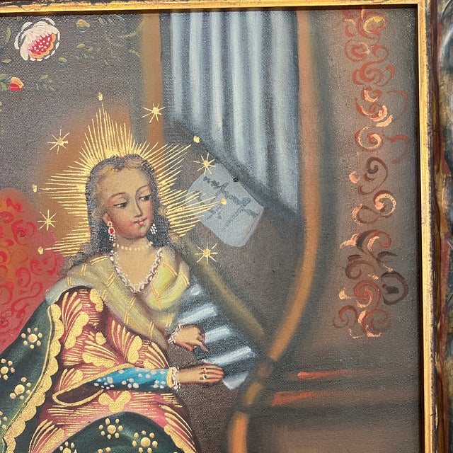 Mid 20th Century Mid 20th Century Cuzco School Painting of Saint Cecilia For Sale - Image 5 of 6