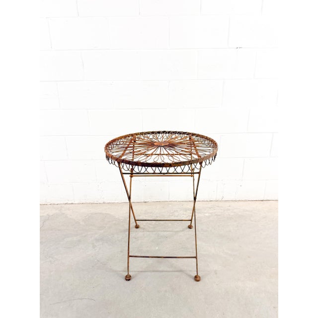 Late 19th Century French Wirework Iron Scallop & Flower Garden Table For Sale - Image 4 of 10