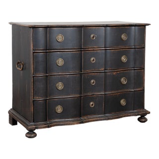 18th Century Rococo Black Large Chest of Four Drawers From Denmark For Sale