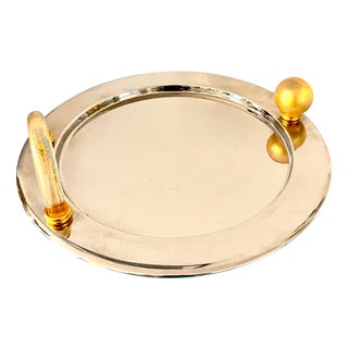 Vintage Italian Palladium-Plated Serving Tray with Murano Glass Handles, 1980s For Sale