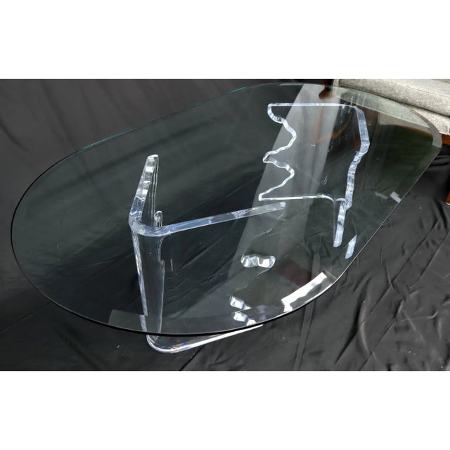 Mid-Century Modern Live Edge Lucite Base Racetrack Oval Top Coffee Table For Sale - Image 9 of 10