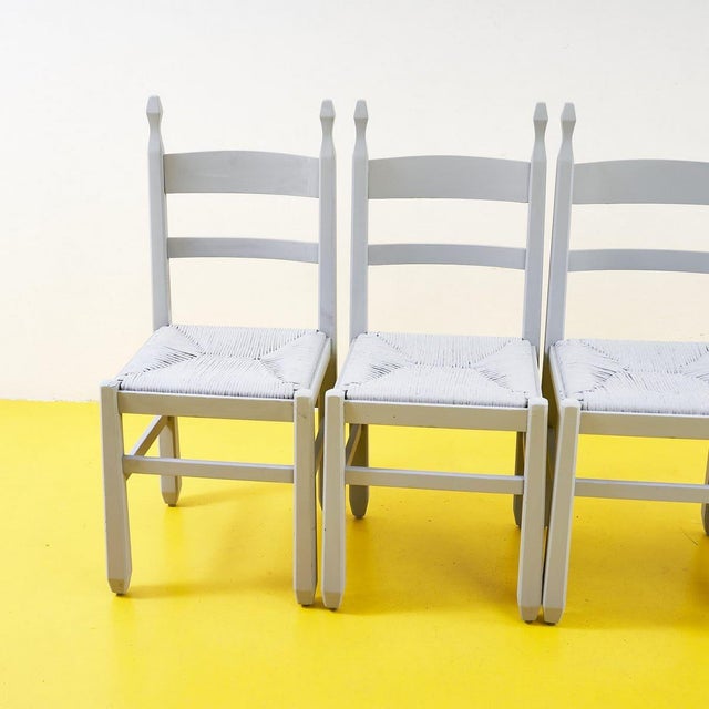 Grey Wooden and Straw Chairs, Set of 4 For Sale - Image 3 of 11