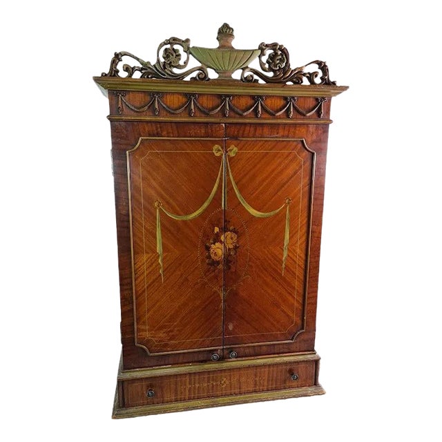 Antique Rosewood Marquetry Mirrored Wall Cabinet For Sale