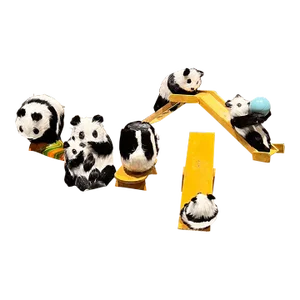 Vintage Panda Mom & Cubs Toy Set With Slide