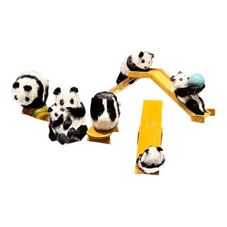 Vintage Panda Mom and Cubs Toy Set With Slide, Mid-Century Modern For Sale