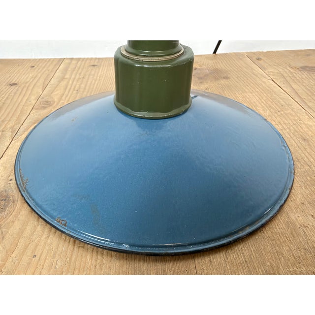 Industrial Blue Enamel Military Pendant Lamp with Cast Aluminium Top, 1960s For Sale - Image 11 of 17