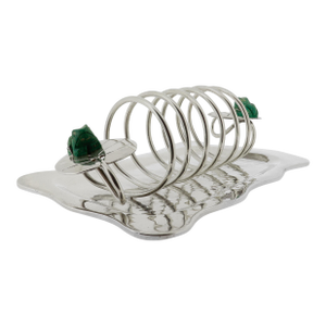 Vintage Emilia Castillo Taxco Silver Plate Toast Rack With Malachite Frogs