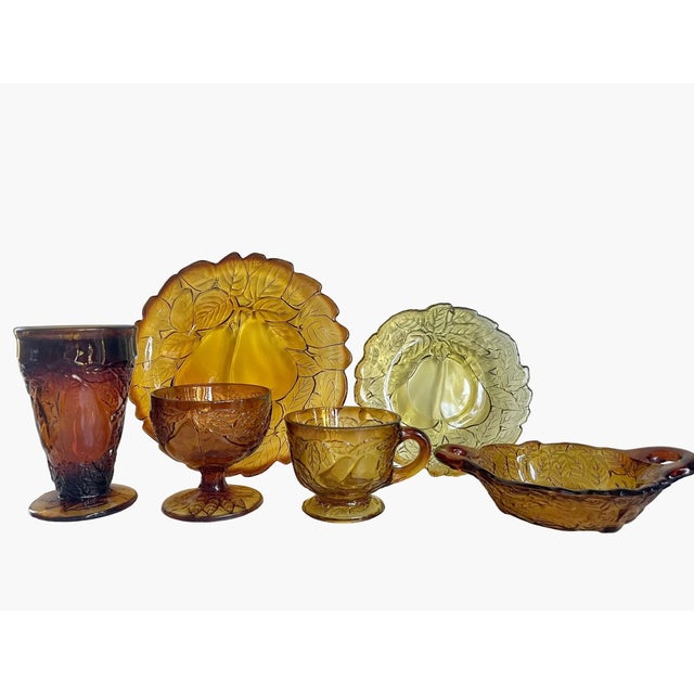 Glass Vintage Tiara Glass Footed Punch Cups - Dark Amber Burnt Honey Sweet Pear Design - Set of 4 For Sale - Image 7 of 7