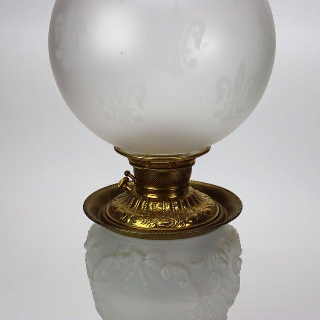 White Antique Opalescent Embossed Glass Gone With the Wind Oil Lamp C1890 For Sale - Image 8 of 12