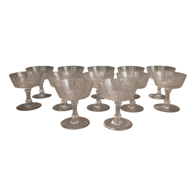 Cut Crystal Champagne Coupes, 1930s, Set of 12 For Sale