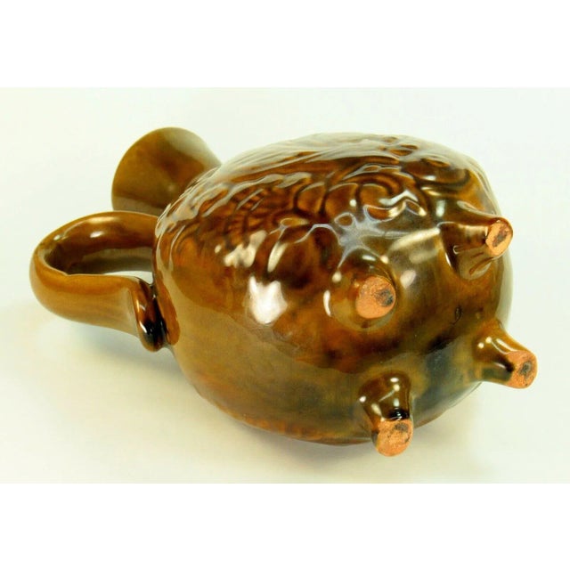 Mid-Century Water Jug Red Ware Earthenware Majolica Rooster Studio Pottery Ewer For Sale - Image 4 of 13