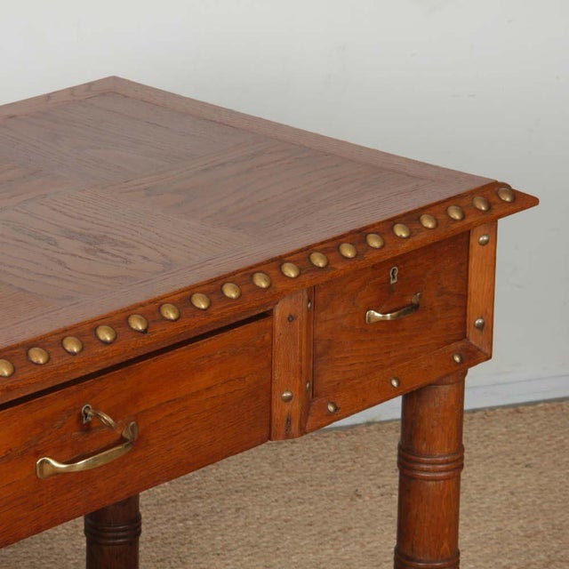 Wood Oak and Brass Desk in the style of Charles Dudouyt, 1940 For Sale - Image 7 of 9
