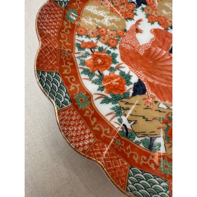 Vintage Japanese Imari Arita Peacock Scalloped Porcelain Dinner & Salad Plates - 8 Pieces For Sale - Image 11 of 12