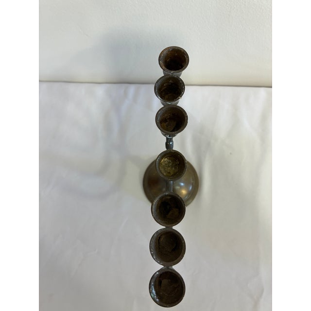 Vintage Solid Brass Seven-Branch Menorah Candelabra For Sale In Oklahoma City - Image 6 of 9