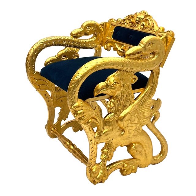 Wood Antique Federal Style Carved Swan and Eagle Carousel Chair Newly Reupholstered For Sale - Image 7 of 8