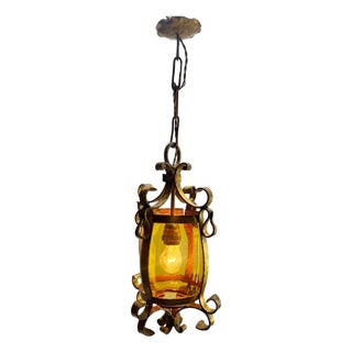 Arts & Crafts Hand-Crafted Forget Pendant Lobby Lamp, 1930s For Sale