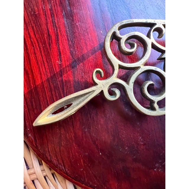 Brass Vintage Brass Scrolling Small Trivet For Sale - Image 8 of 9