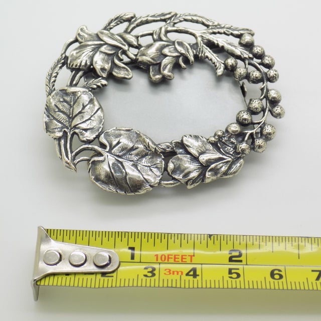 Vintage Italian Handmade Genuine Sterling Silver 925 Solid Small Frame With Flower and Berries Design For Sale - Image 9 of 9