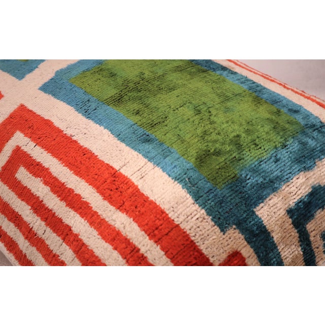 Contemporary Luxury Green Bluish Velvet Throw Pillow & Down Insert For Sale - Image 4 of 9