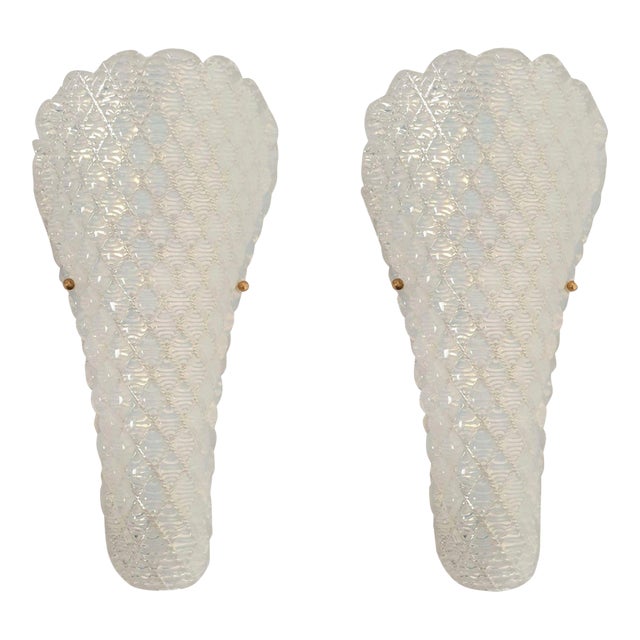 1970s Opaline, Mid Century Modern, Murano Glass Sconces - a Pair For Sale