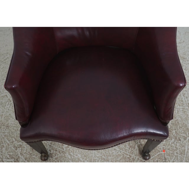 Classic Mahogany Burgundy Leather Barrel Back Chair For Sale - Image 10 of 18