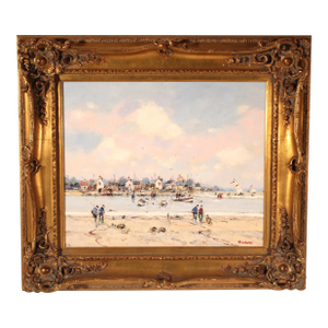 Painting by Jean Dubord (Born 1949) Titled "Le Retaur Des Pecheuns a Maree Barre"