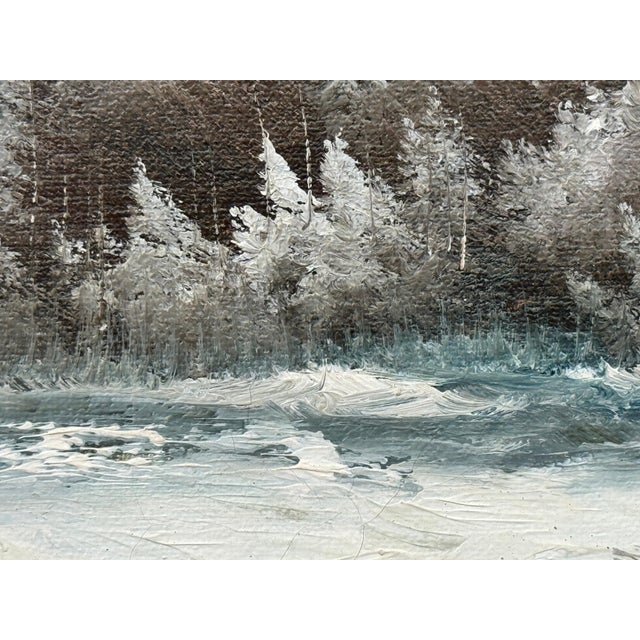 Winter Forest Landscape - Antique Oil Painting by 19th Century American Artist 1920 Circa For Sale - Image 11 of 18